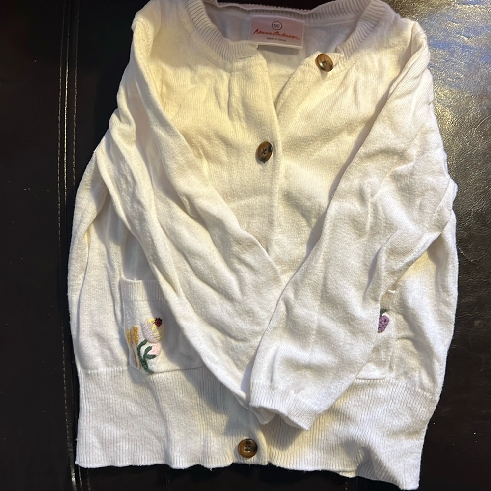 Hanna Andersson size 90cm off white cardigan with floral embroidery